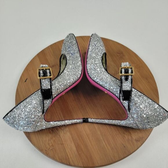 Gucci Calfskin Glitter Slyvie Mary Jane Pumps Argento Women Heels EU 38 US 7.5 - Picture 9 of 13